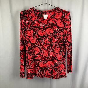 Chicos Floral Rose Print Shirt Size 1/M Whimsigoth Dark Romantic Vampire Boho
